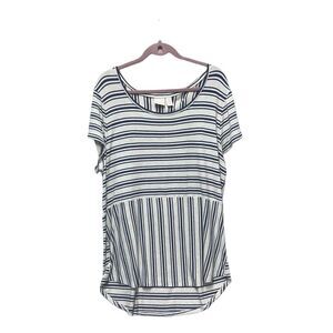 Chicos Top Womens Extra Large 3 Blue Striped Peplum Cap‎ Sleeve Casual Blouse